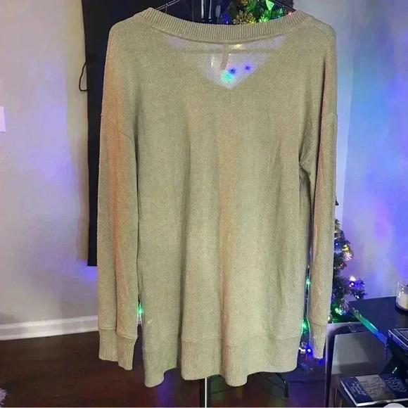 Small BE COOL Heathered V Neck Tan Sweater - Picture 5 of 10